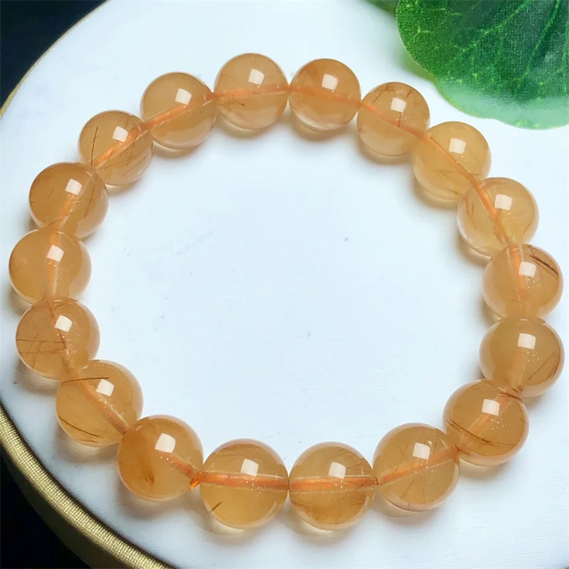 Natural Yellow Rabbit Hair Quartz Bracelet Women Elegant Round Charm Yoga Strand Bangles Female Jewelry Gift 8/9/10MM