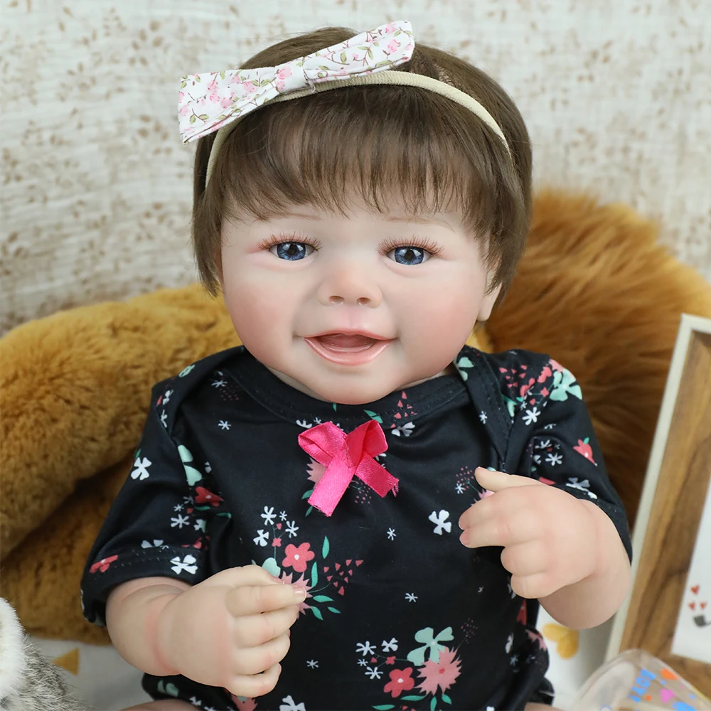 Muñeca bebé recién nacida realista de vinilo de cuerpo suave de 18 pulgadas con piel 3D, pelo enraizado a mano para niños y niñas, regalos
