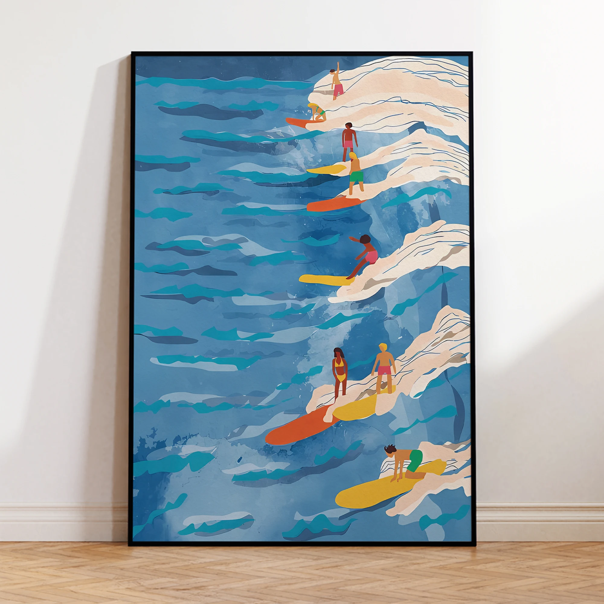 Modern Chilled Surfing Blue Waves Wall Art Prints Canvas Painting Poster Picture For Living Room Bedroom Waterproof Home Decor