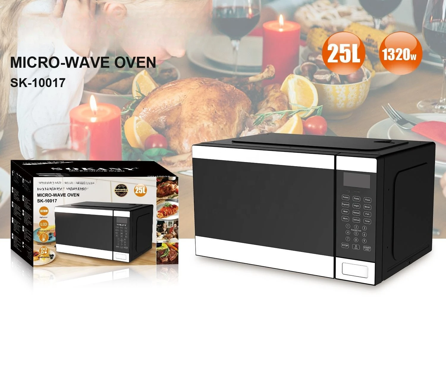 Microwave Oven White 25 Liters Custom Household Appliances 1320W Digital Micro-wave Ovens With Grill 54.2x41.2x33.3cm