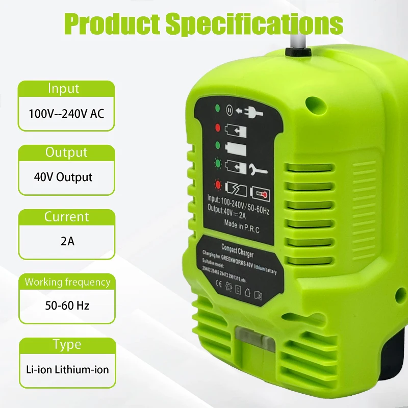 Power Tool Accessories 100-240V Smart Charge Lithium Battery Mini Fast Charger for Greenworks 40V Lithium Battery US Plug