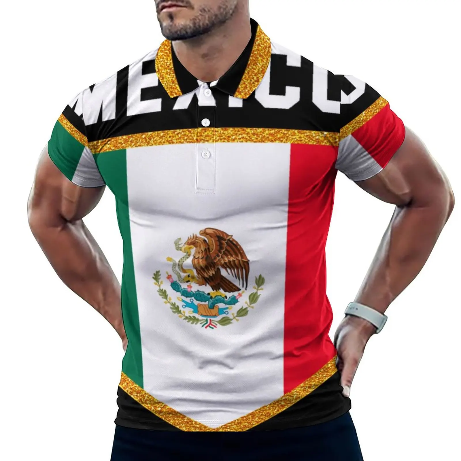 Flag pattern printed new men\'s long-sleeved casual T-shirt Mexico Germany USA men\'s original fashion printed short sleeves.