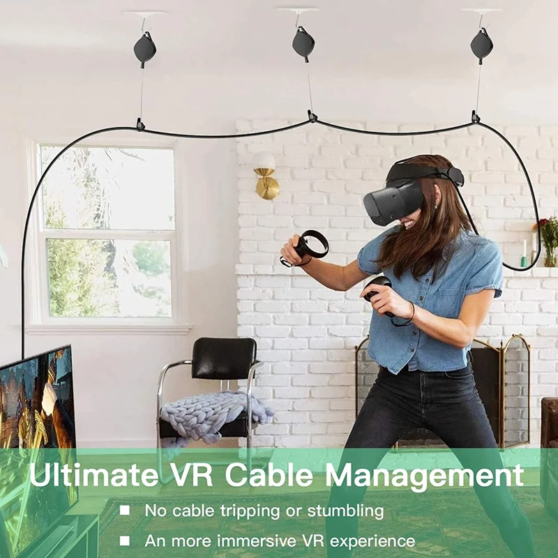 6-Piece Vr Cable Management System Retractable Ceiling Pulley System For Oculus Quest/Quest 2/Vive Pro/Oculus Rift