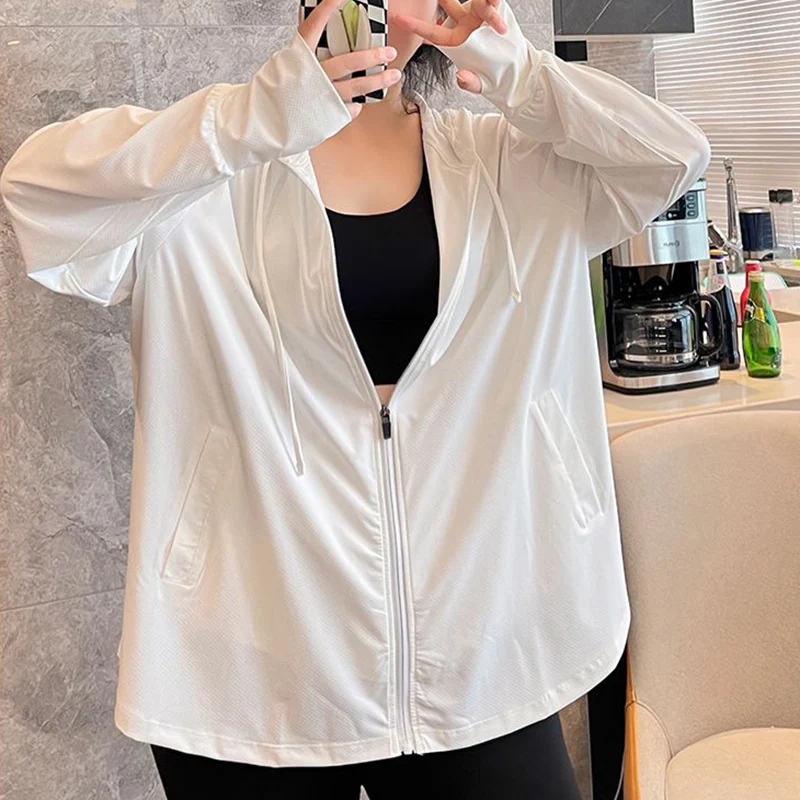 Rimocy Plus Size 4XL Sunscreen Jacket Women Outdoor Sport Cycling Fishing Cool Coat Woman Ice Silk Sun Protection Hoodie Shirts