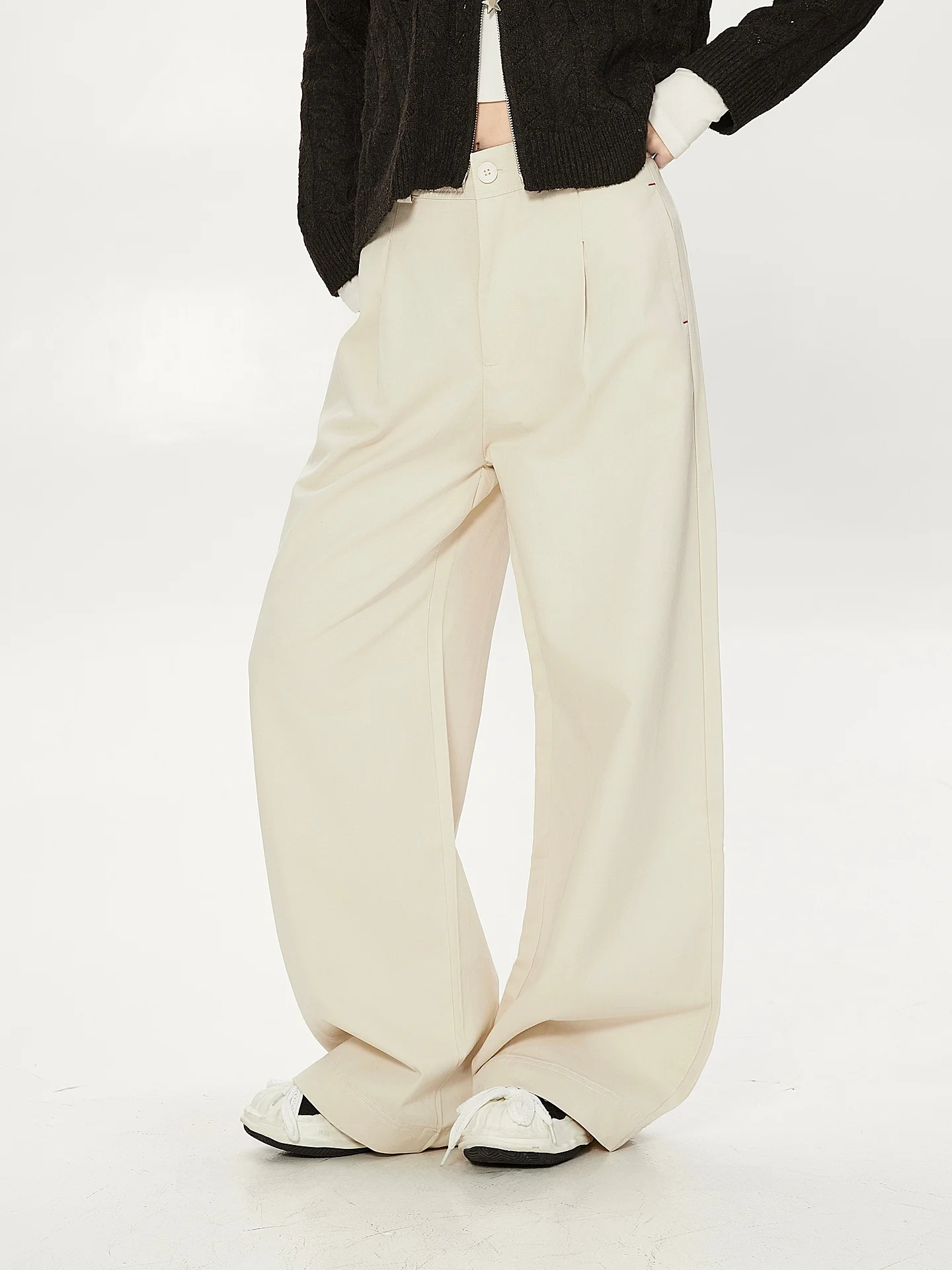 American Retro Loose Lazy Sle Apricot Casual Pants Women Spring Autumn High Sense Straight Leg Slimming Long Trousers Trendy