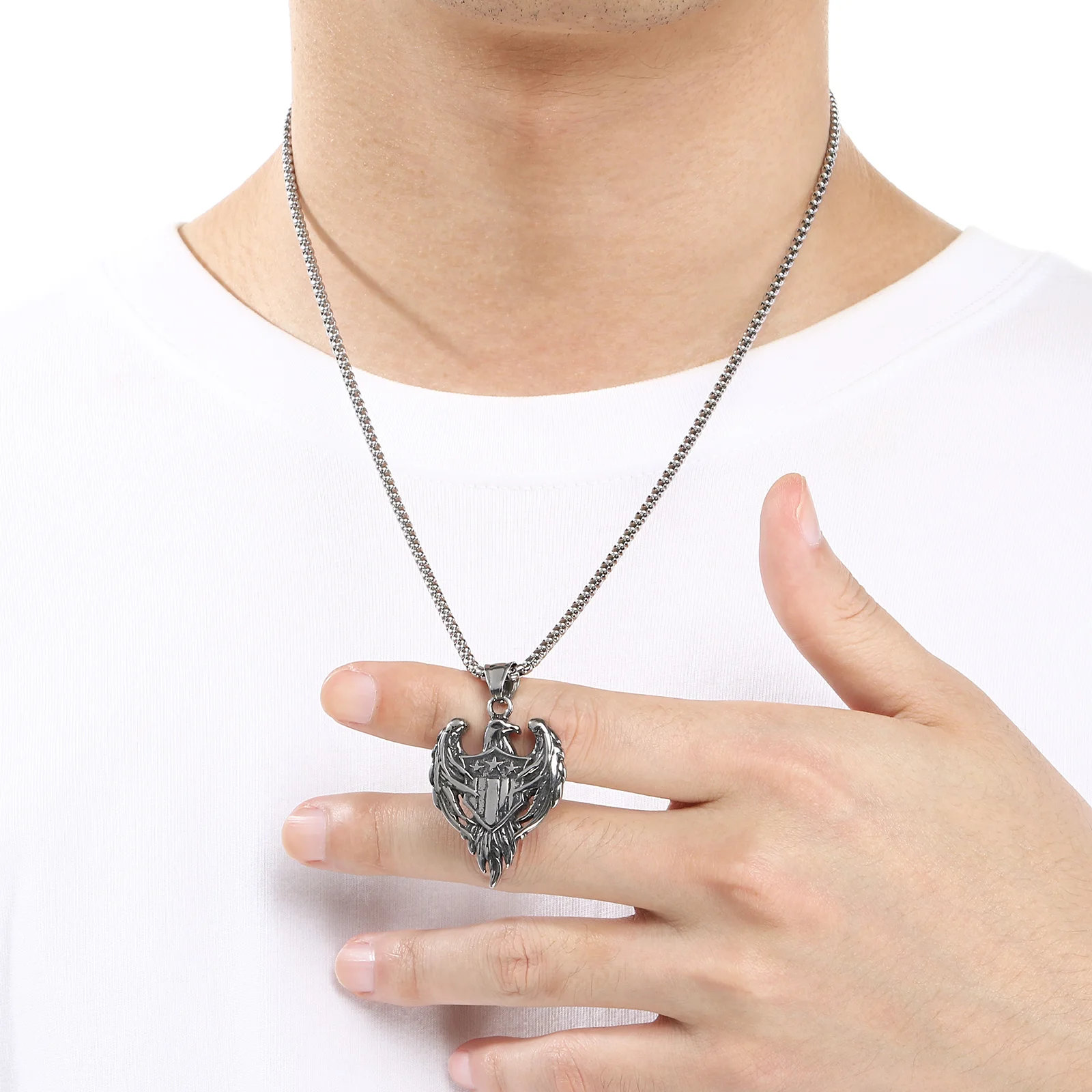 Fongten Wolf's Head Celtic Knot Cross Shield Wing Stainless Steel Pendant Necklace Fashion Jewelry Halloween Gifts Haunted House