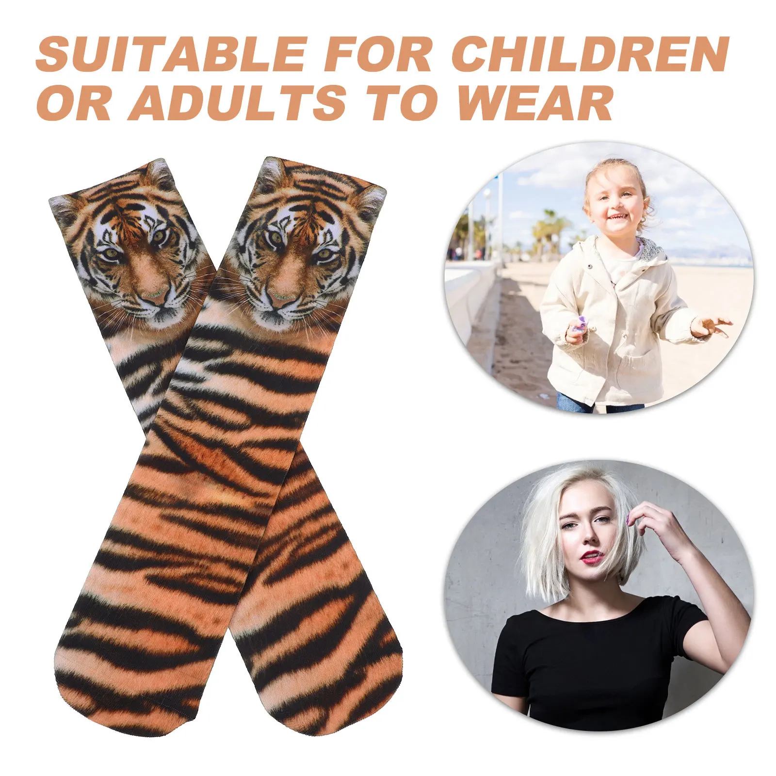 1 Para Skarpetek z Nadrukiem Tygrysa 3D, Poliestrowe, Grube, Wygodne, Dekoracyjne Skarpetki Kostiumowe na Festiwale i Imprezy dla Kobiet i Mężczyzn