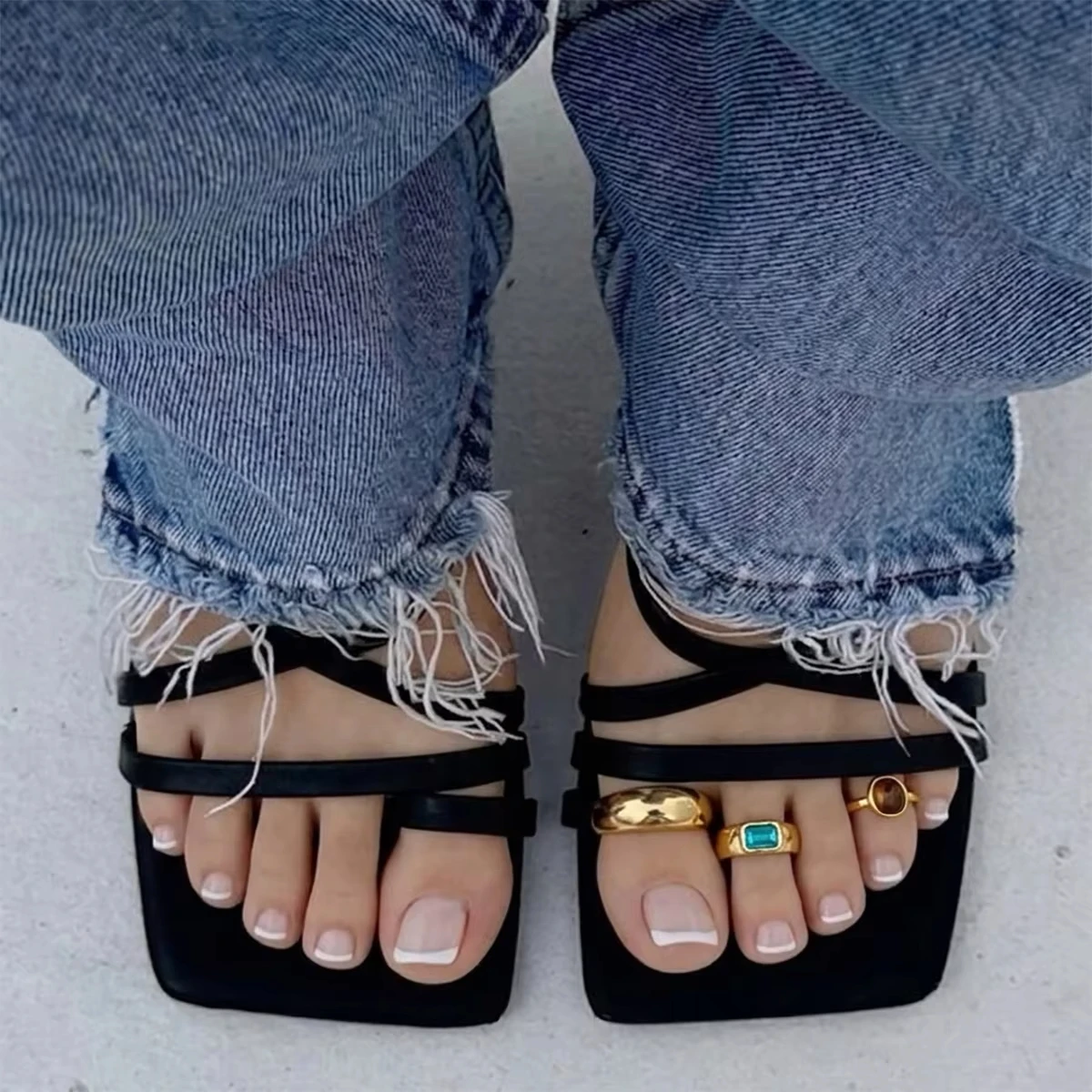 FTCY 2/3/4PCS Fashion Simple Square Zircon Toe Rings For Women Adjustable Open Foot Ring Summer Beach Fashion Jewelry view 5