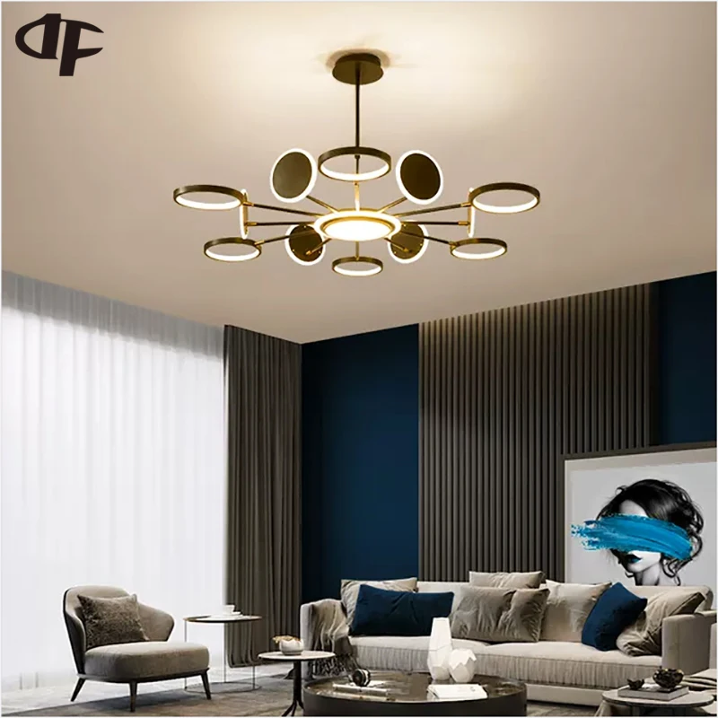 New living room chandelier Nordic light luxury bedroom ceiling lamp restaurant chandelier villa indoor lighting shade adjustable