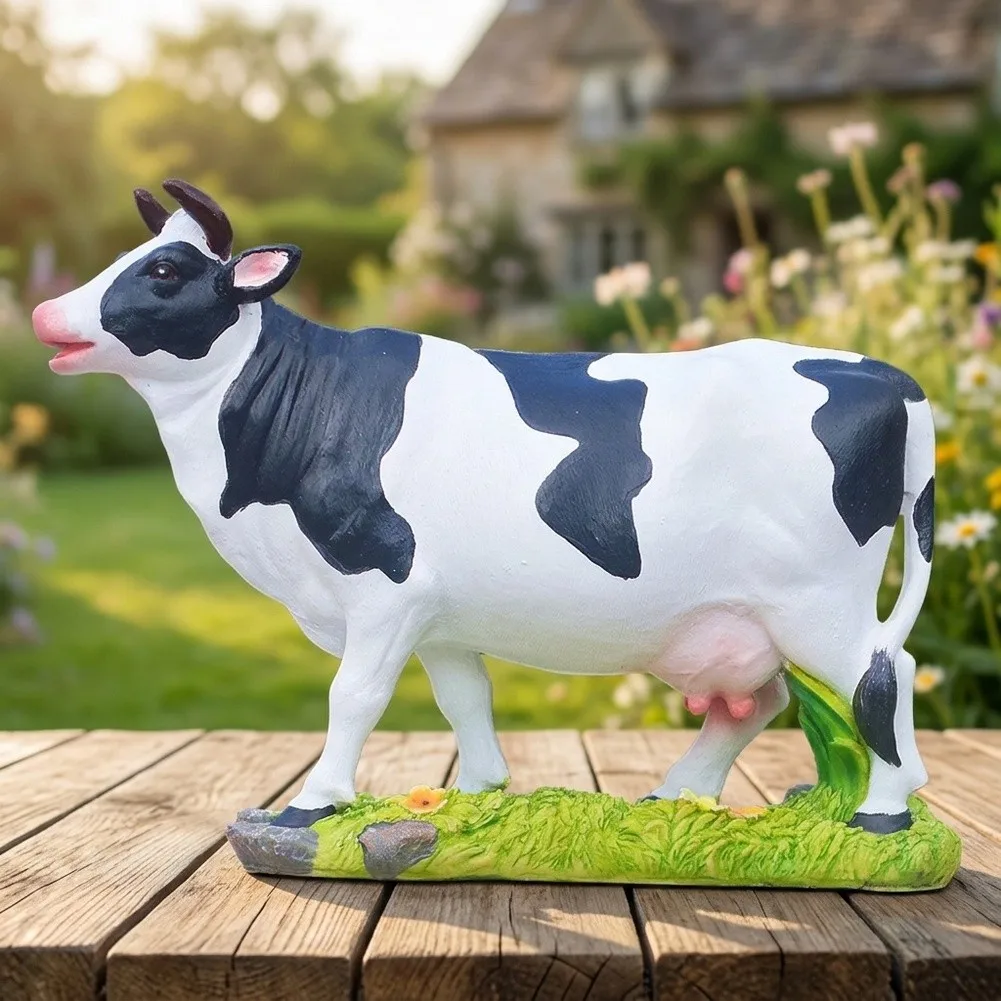 Farm Animal Decor Resin Cow Statue for Home Garden Patio Desk Shelf Black and White Design 22 8 17 cm Dimensions