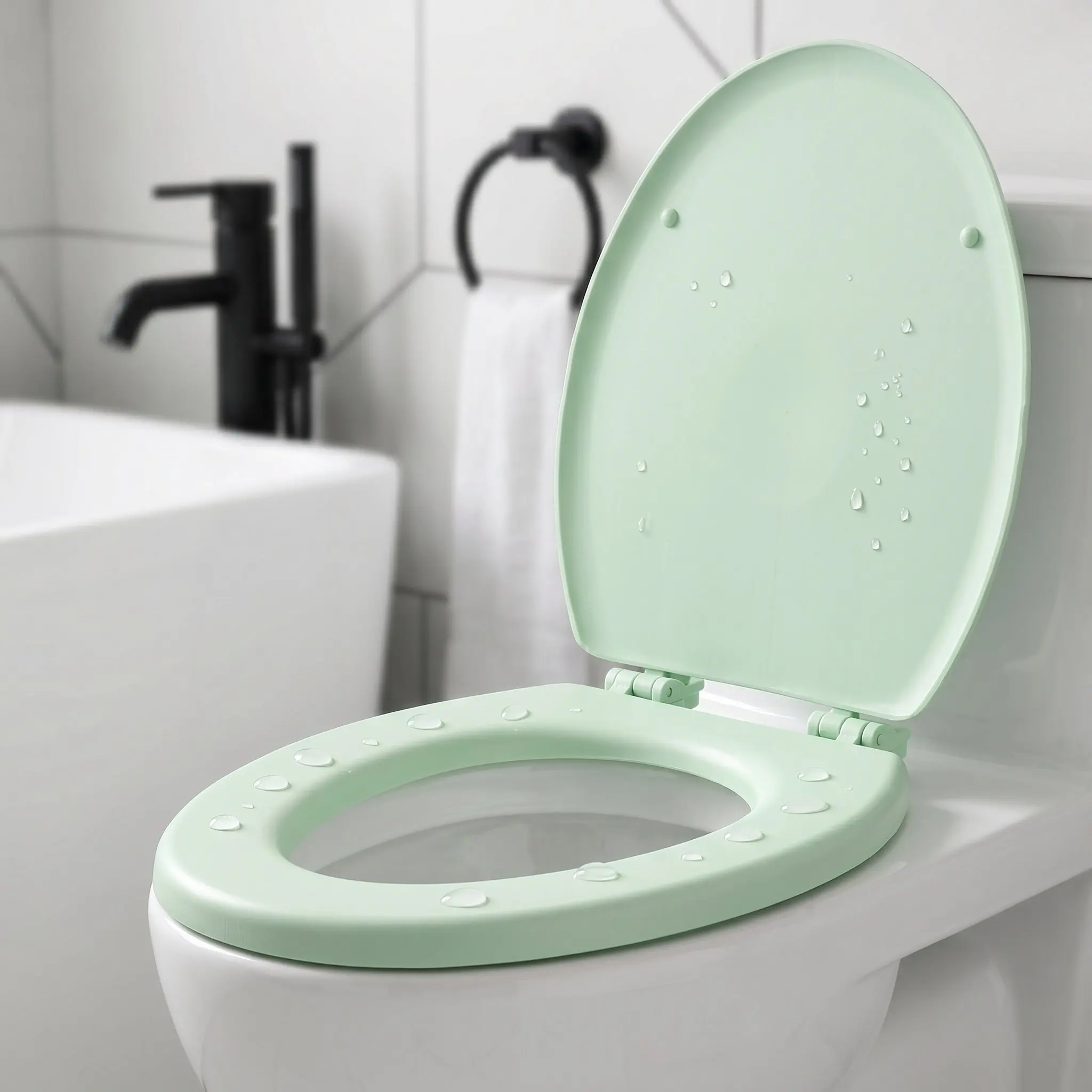 Soft Close Oval Toilet Seat Light Green Removable Foam Cushion Silent Quick Release Hinge Bathroom Anti Slam Comfort