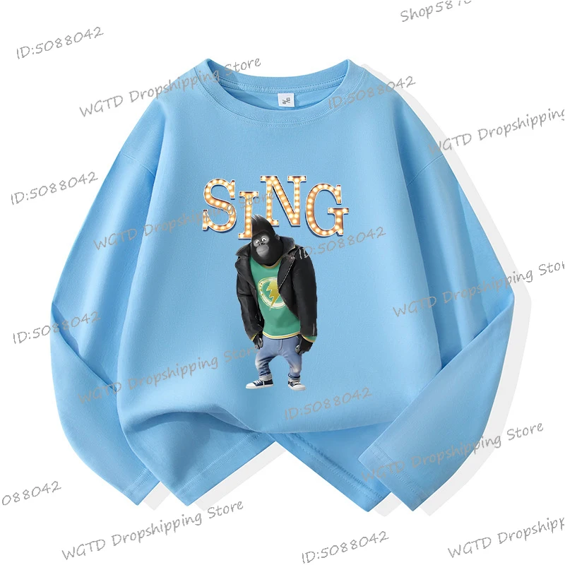 الهيب هوب الغوريلا جوني الغناء الاطفال تي شيرت موضة كم طويل القطن التي شيرت بنين بنات الربيع والخريف س الرقبة أنيمي الشارع الشهير