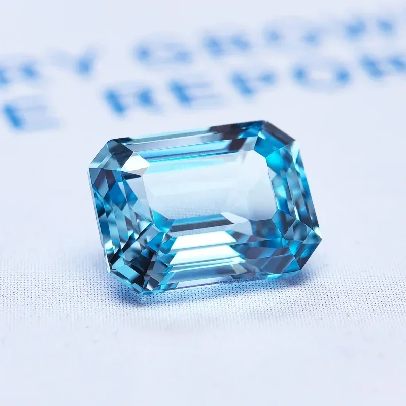 Lab Grown Sapphire Emerald Cut Aquamarine Color VVS1 Selectable AGL Certificate Gemstone Charms DIY Jewelry Making Materials
