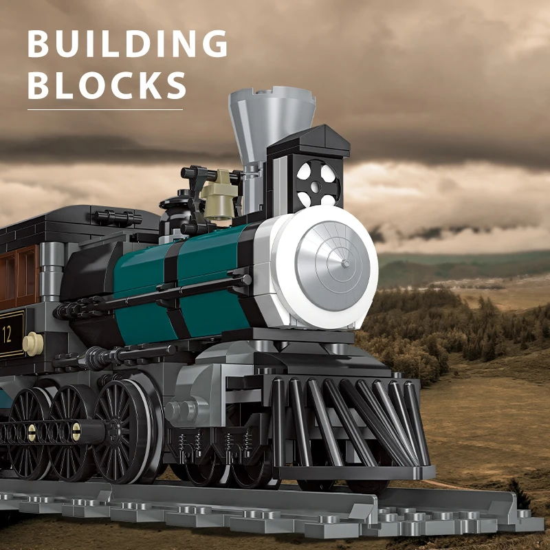 Compatible With LEGO Big Rail Car Locomotive Building Blocks Toys Model City Steampunk Era Bricks Retro Train With Power Motor