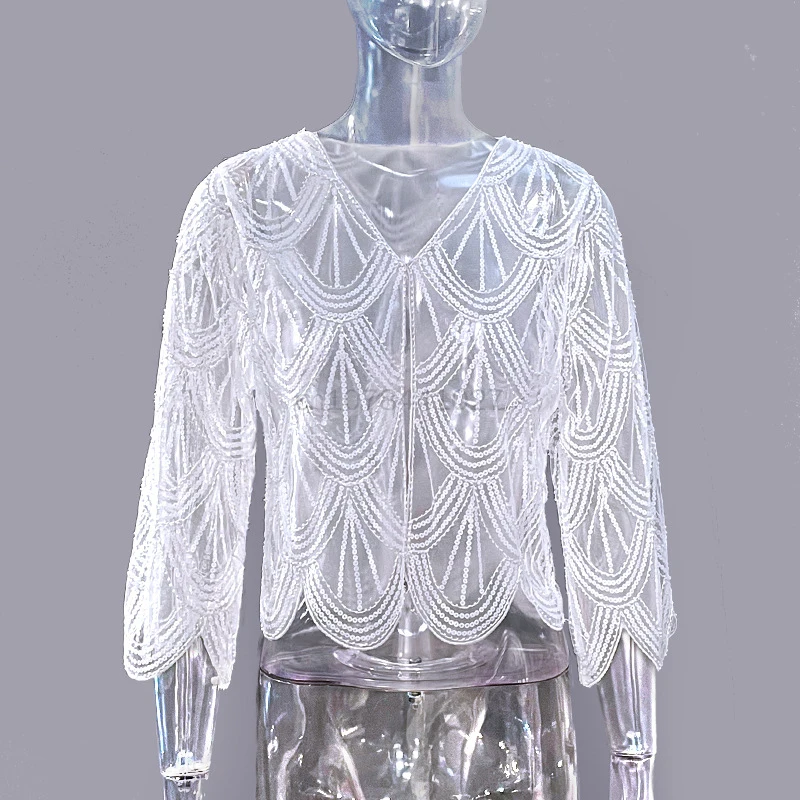 1920s Vintage Retro Shawl Beaded Sequins Short Tops Party Evening Cloak Jackets Bridal Wraps Bolero Flapper Cape