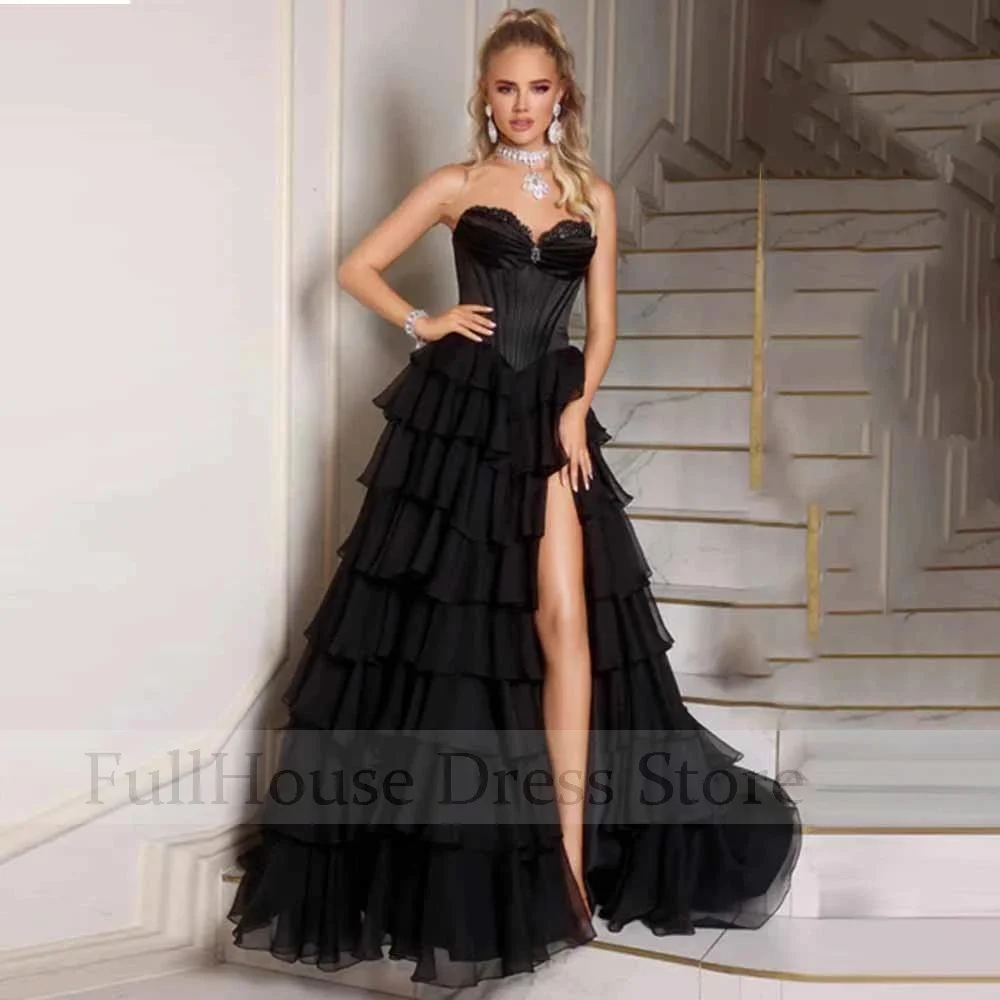 Ocasião sob medida encantador decote em coração tule a linha vestido de noite fenda lateral miçangas babados vestido de festa com trem