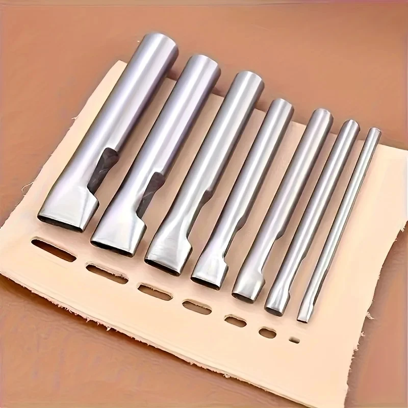 Conjunto de perfuradores de couro ovais com 5 peças, aço inoxidável, 1,5-9mm, adequado para bolsas, sapatos, cintos DIY - kit de ferramentas manuais de alta resistência