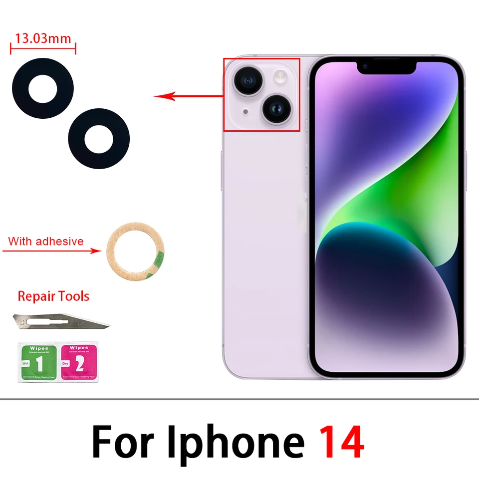 Lente de Cámara Trasera de Vidrio con Pegamento Pieza de Repuesto para Reparación para iPhone 11 Pro Max 14 Plus 13 12 Mini 5