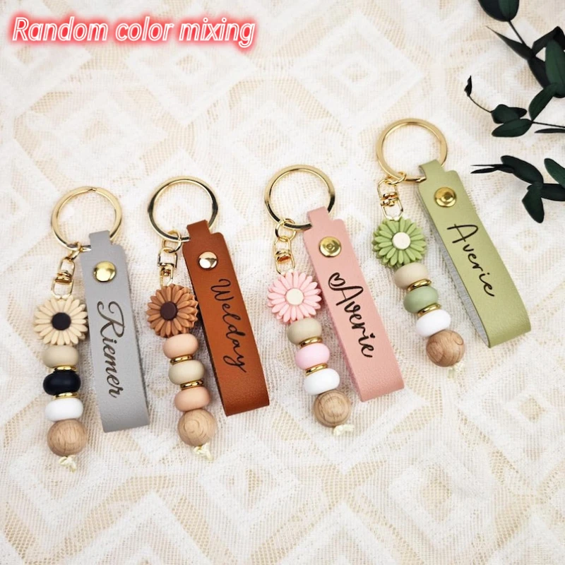 Personalised Daisy Beaded Keyring Gift