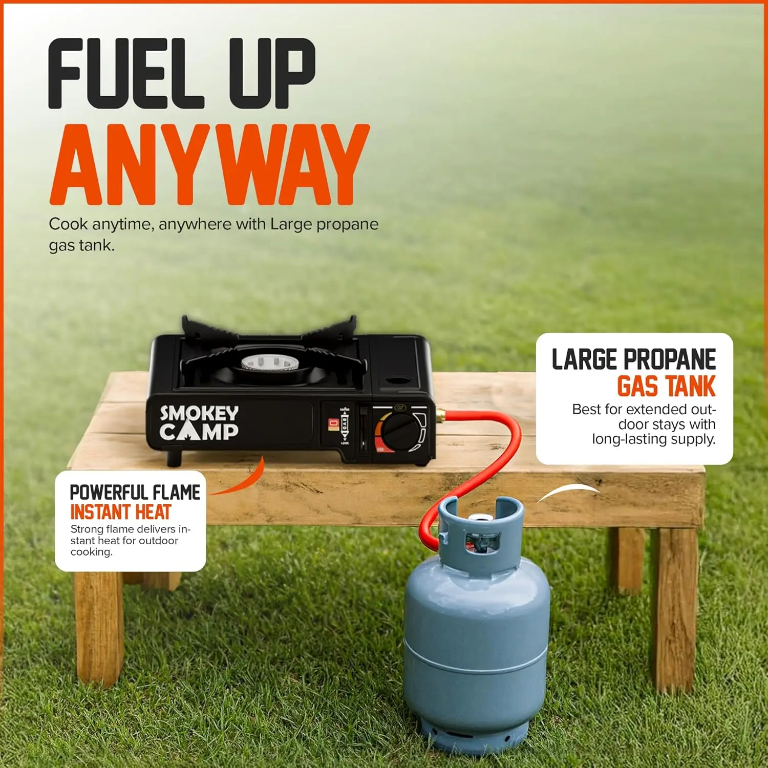 Portable 3000W Dual Fuel Camping Stove, Butane/Propane, Auto Ignition, Precise Control, Compact Design