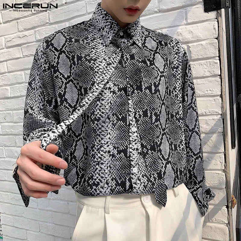 INCERUN Sexy New Men\'s Clothing Leopard Printed Design Shirts Casual Party Shows Male Hot Selling Long Sleeved Blouse S-5XL 2024