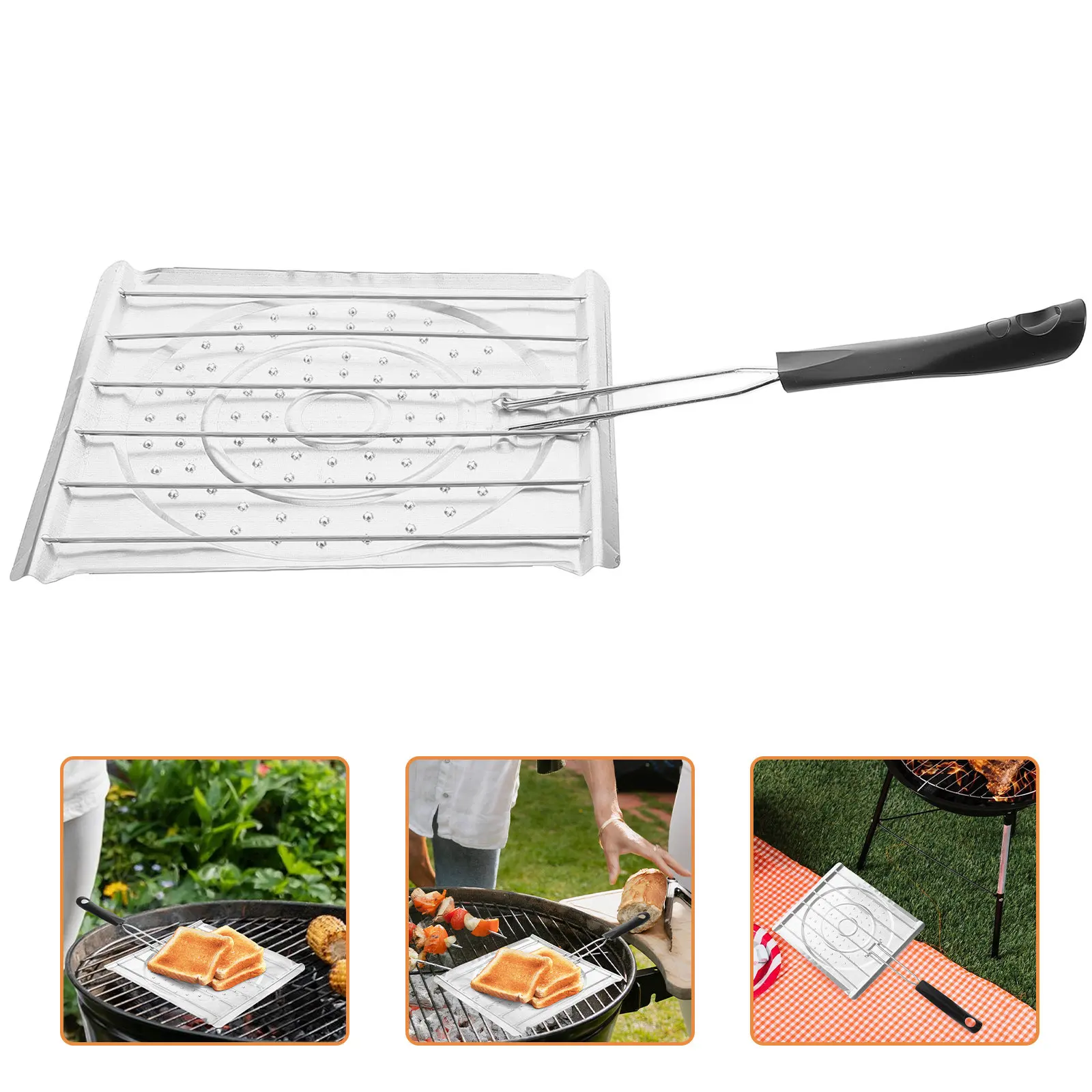 Iron Wire Camping Grill Rack Foldable Handle Perforated Stove Top Toaster Bread Fish Meat Grill Plate Baking Tool