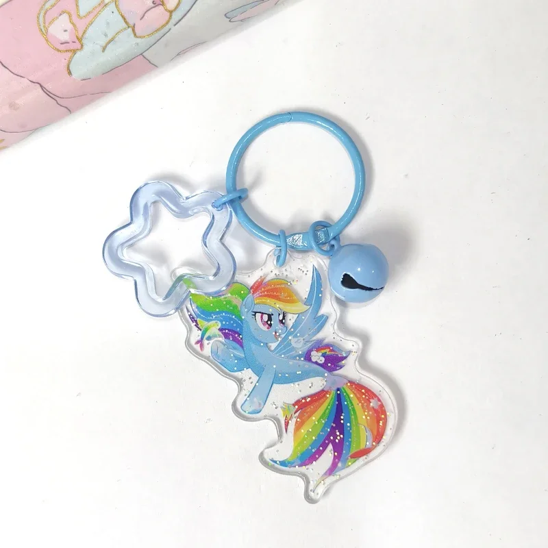 Portachiavi My Little Pony Glitter Fluttershy Pinkie Pie Accessori pendenti con stella in acrilico Ragazza carina regalo di compleanno di Natale Kawaii