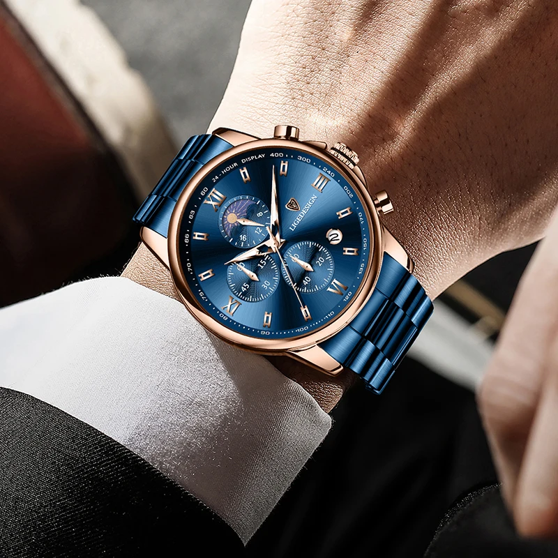 

LIGE Brand Men Fashion Quartz Watches Male Stainless Steel Sport Waterproof Wristwatches Calendar Clock Relogio Masculino+BOX