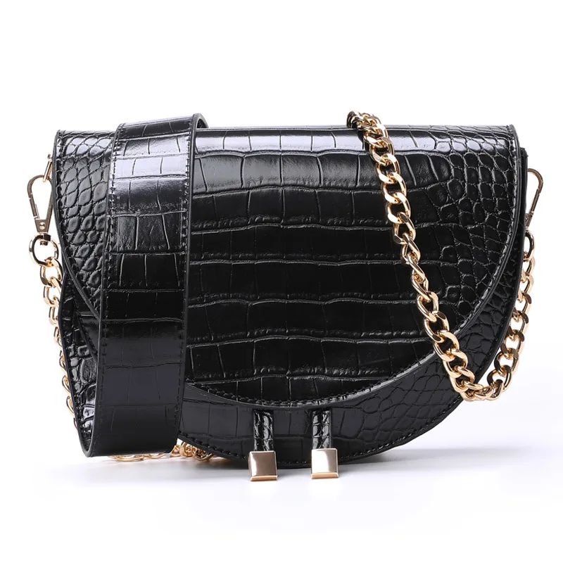 【 Cross border Exclusive Supply 】 2024 Summer Embossed Crocodile Pattern PU Leather Half Month Single Shoulder Crossbody Bag