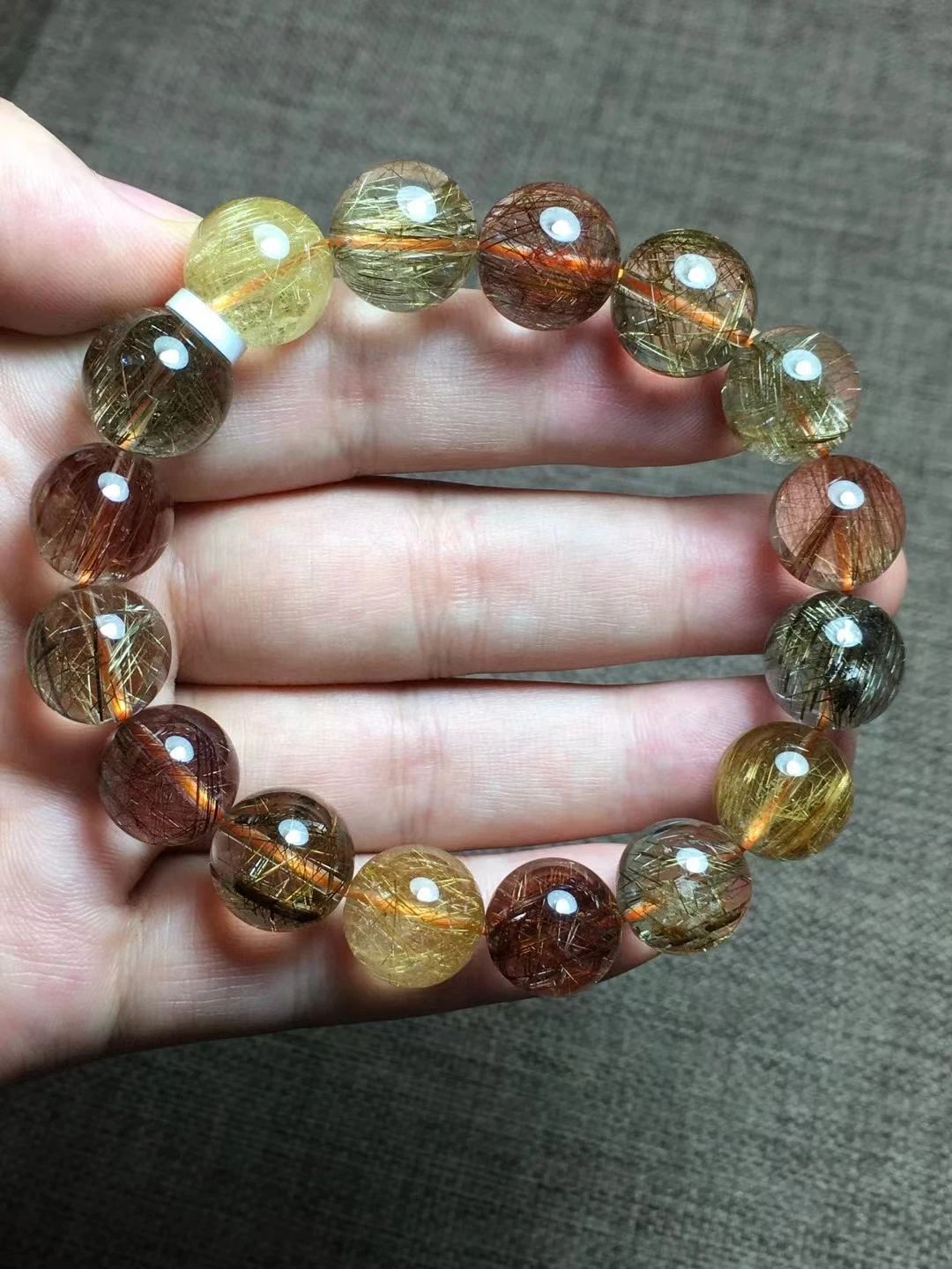 13mm Natural Copper Colorful Rutilated Quartz Bracelet Gold Green Rutilated Clear Round Women Bracelet AAAAAA