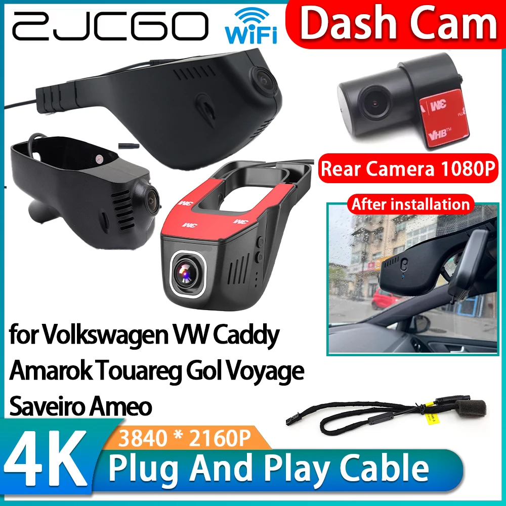 ZJCGO para Volkswagen VW Urban Fox Lupo Suran SpaceFox CrossFox Scirocco, Gravador de Vídeo DVR 4K Wifi, Câmera Frontal e Traseira