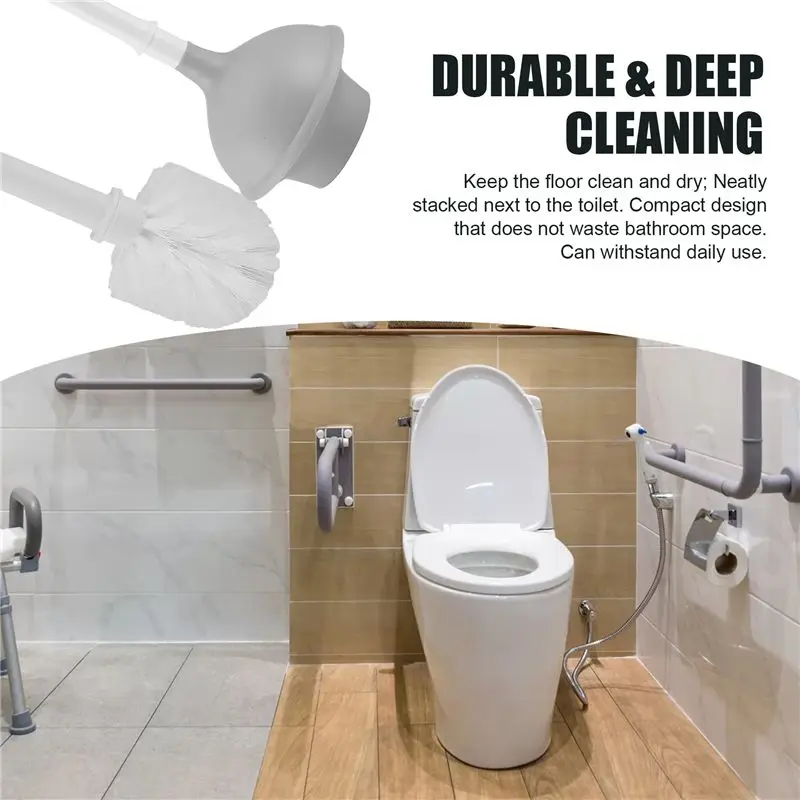 ABSJ-Toilet Plunger And Brush 2-In-1 Toilet Bowl Brush Plunger Set With Holder For Bathroom Cleaning Tools Combo With Stand view 6