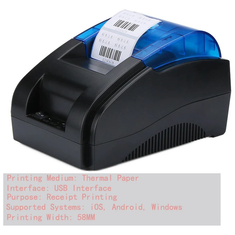 

7.08x4.3x5.11 inch USB Interface, 58mm Desktop Thermal POS Receipt Printer, Supports Multiple Systems, Single-sided Printer