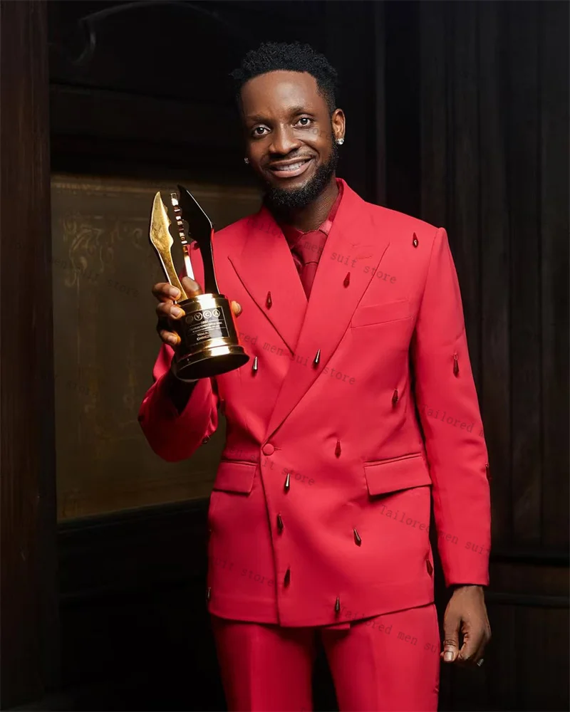 

Red Pearls Men Suits Set 2 Pieces Blazer+Pants Trousers Autumn Fall Wedding Tuxedos Jacket Formal Office Business Prom Coat