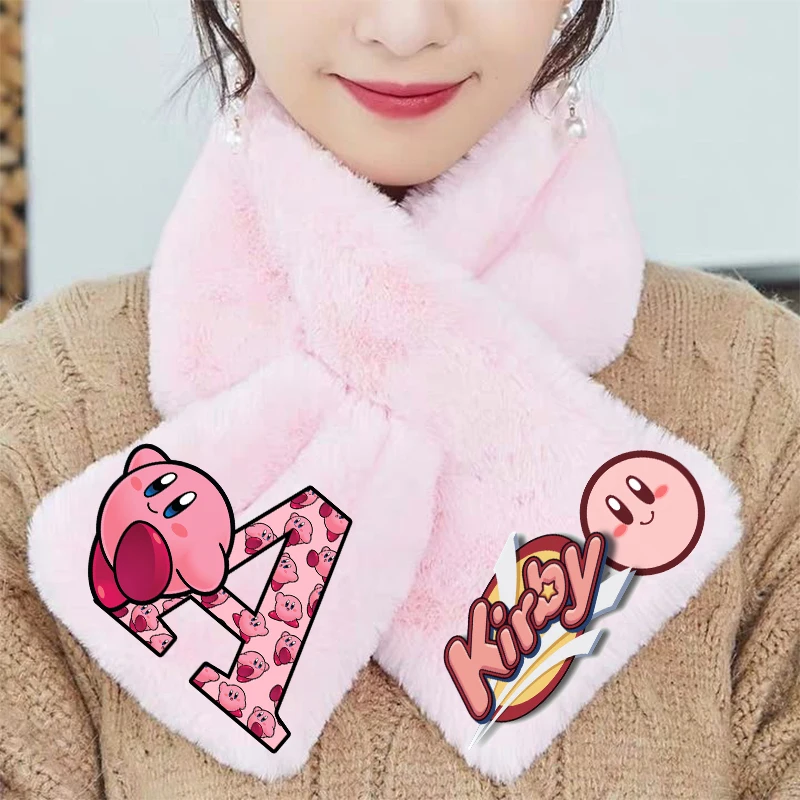 Kirby Girls Children Plush Scarf Anime Cartoon Letter Neckerchief Winter Warm Cute Bandelet Muffler Kids Birthday Christmas Gift