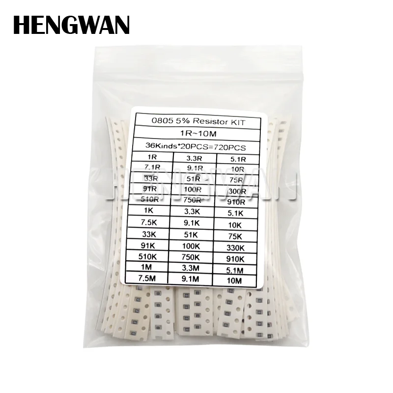 720pcs 5% 0603 0805 1206 SMD Chip Resistor Assorted Kit 1 ohm - 10M 36valuesX20pcs Resistance Sample set
