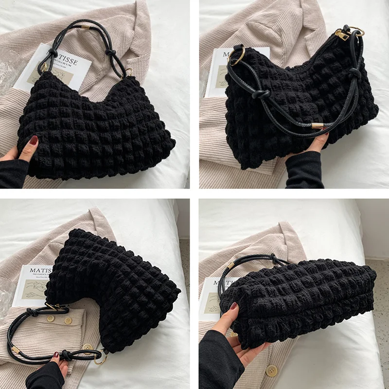 Shoulder Bags Women Solid White Folds Design Square Underarm Bag Texture Retro All-match Zipper Handbags Femme Hot Sale Fashion