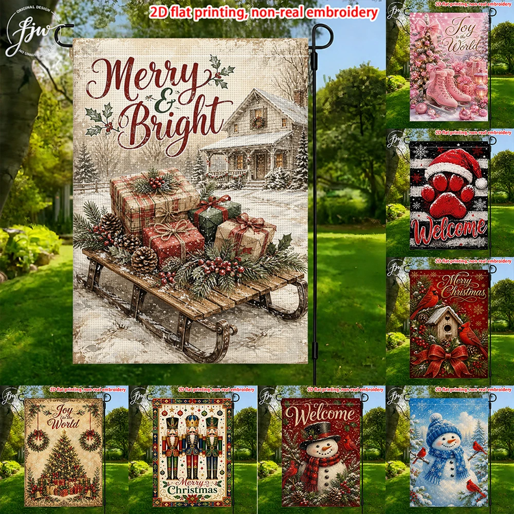 1pc Vintage Christmas Garden Flags  Winter Holiday Outdoor Yard Decorative Flags for Seasonal Home Lawn Porch