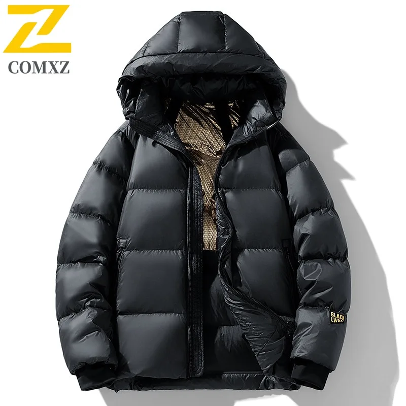 COMXZ Outdoor Comfort Down Jacket 2025 Men Skiing Thick Warm Padded Jacket Leisure Hooded Trip Cold Proof Winter Men Clothing