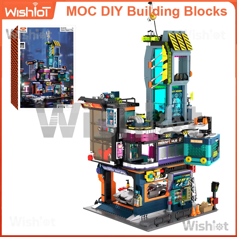 

40104 Cyber Repair City 2098 шт. футуристический Метрополис с подсветкой элементов для взрослых и детей DIY обучающая головоломка в подарок