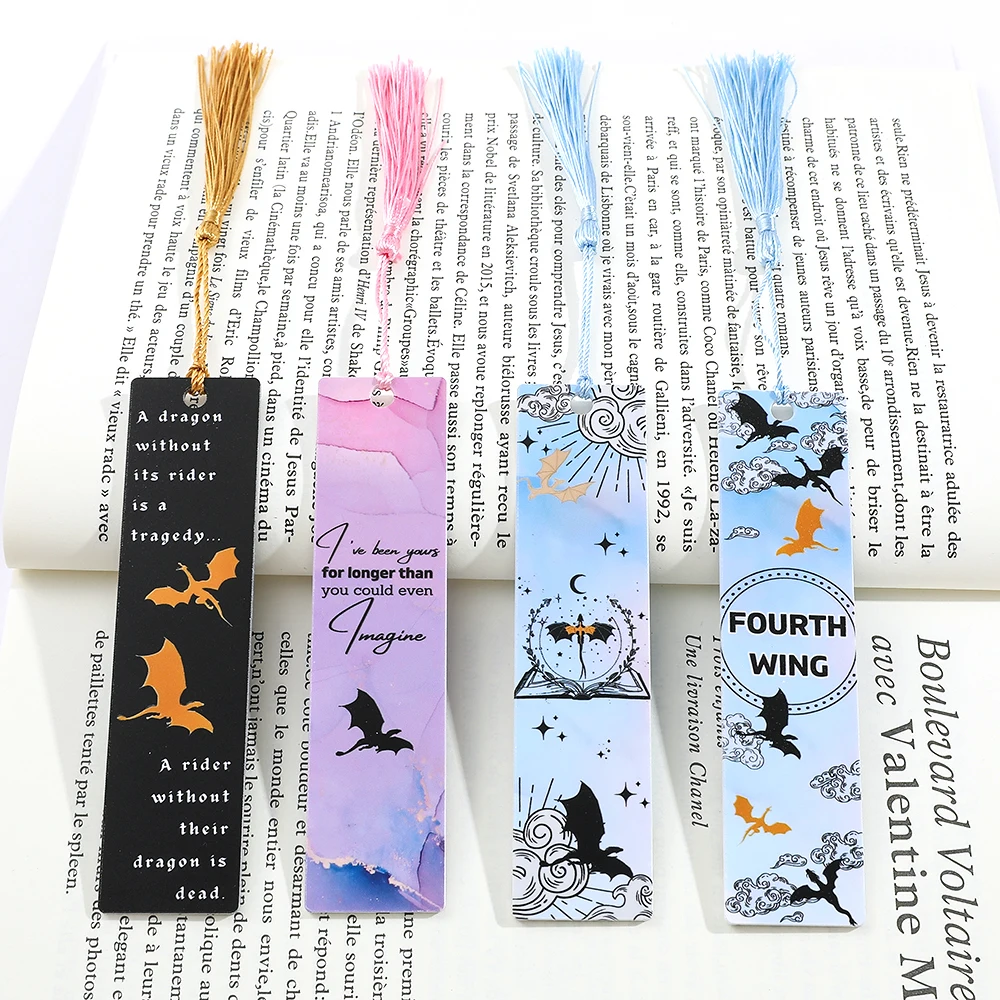 Gothic 2 Sides Fourth Wings Acrylic Bookmark with Tassel Flying Dragon Cloud Book Mark Reading Supplies for Women Men Book Fans