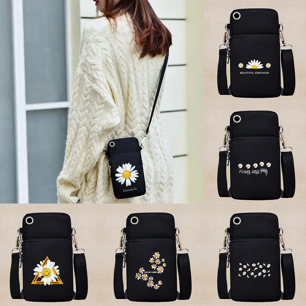 Pouch Sports Universal Mobile Phone Bag Crossbody Bags for Girls Shoulder Bag Cute Daisy Pattern for Samsung/iPhone Coin Purse