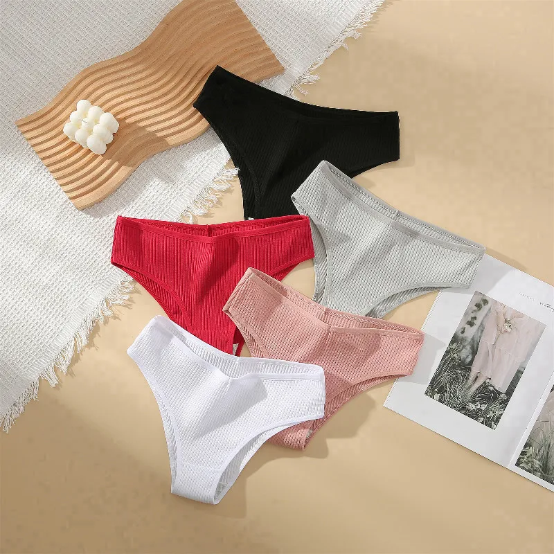 AMVI 3Pcs Women's 100% Pure Cotton Panties Women's Mid Waist Triangle Pants Thong Women's Comfortable Close Fitting Clothing