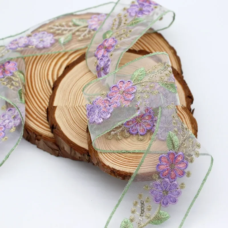1 Yards Ethnic Style Organza Embroidery Lace Ribbon Mesh Clothing Trim