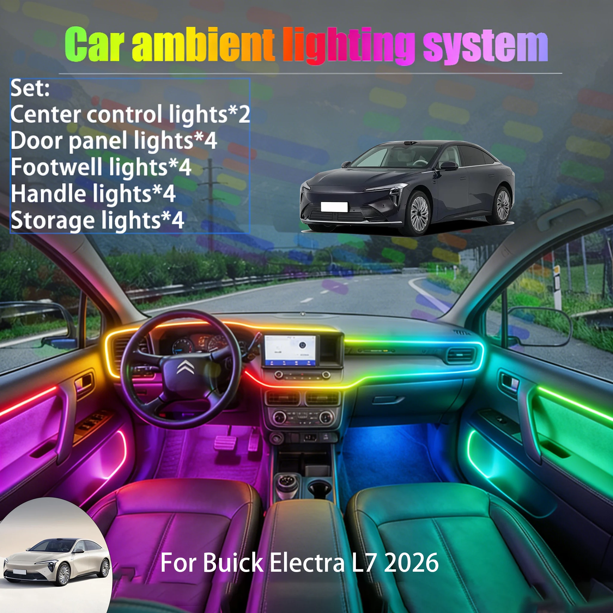

For Buick Electra L7 2026 NDLB 2/18 in 1 Car ambient lighting Led trunk interior led lights USB RGB Ensemble Streamer Auto Part
