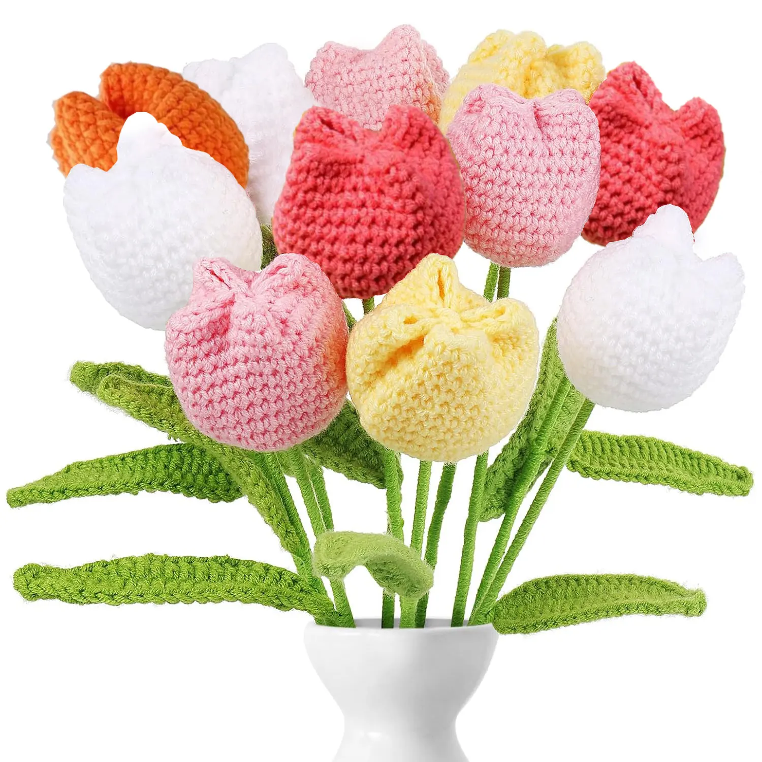 

Букет тюльпанов ручной работы крючком, букет цветов крючком на День матери, Рождество, День благодарения, подарок на выпускной, домашний декор