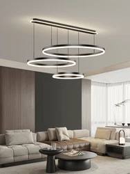Modern Led Ring Chandelier Dimmable Black Gold Minimalist Decor for Table Dining Living Room Pendant Lamps Home Hanging Lighting