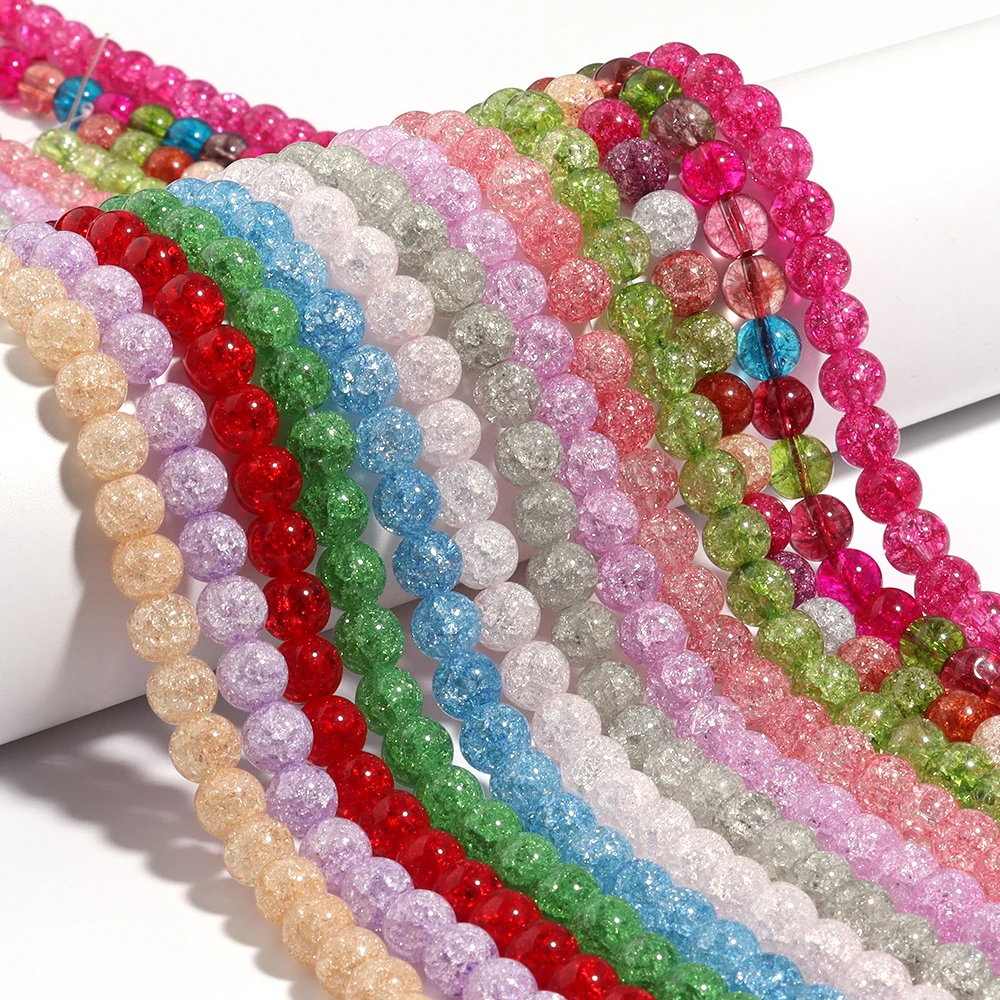 1strand 4 6 8 10 12mm Colorful Natural Cracked Quartz Crystals Round Popcorn Stone Loose Beads For Bracelet Jewelry Making