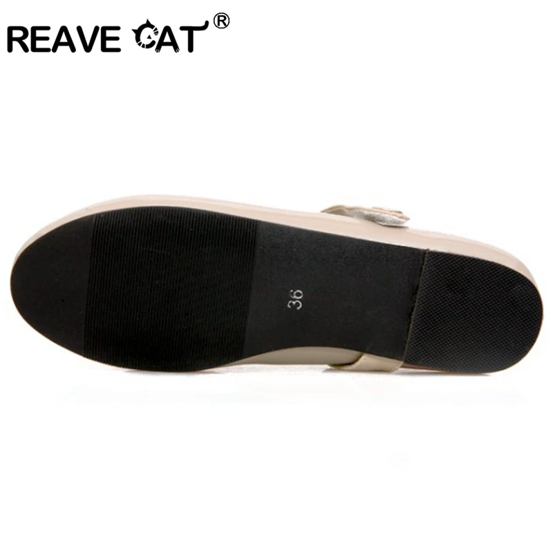 REAVE CAT Women Slip On Buckle Patent Shoes Comfortable Round Toe Big Size 30-50 Flats Handmade Brand Sweet RL3436