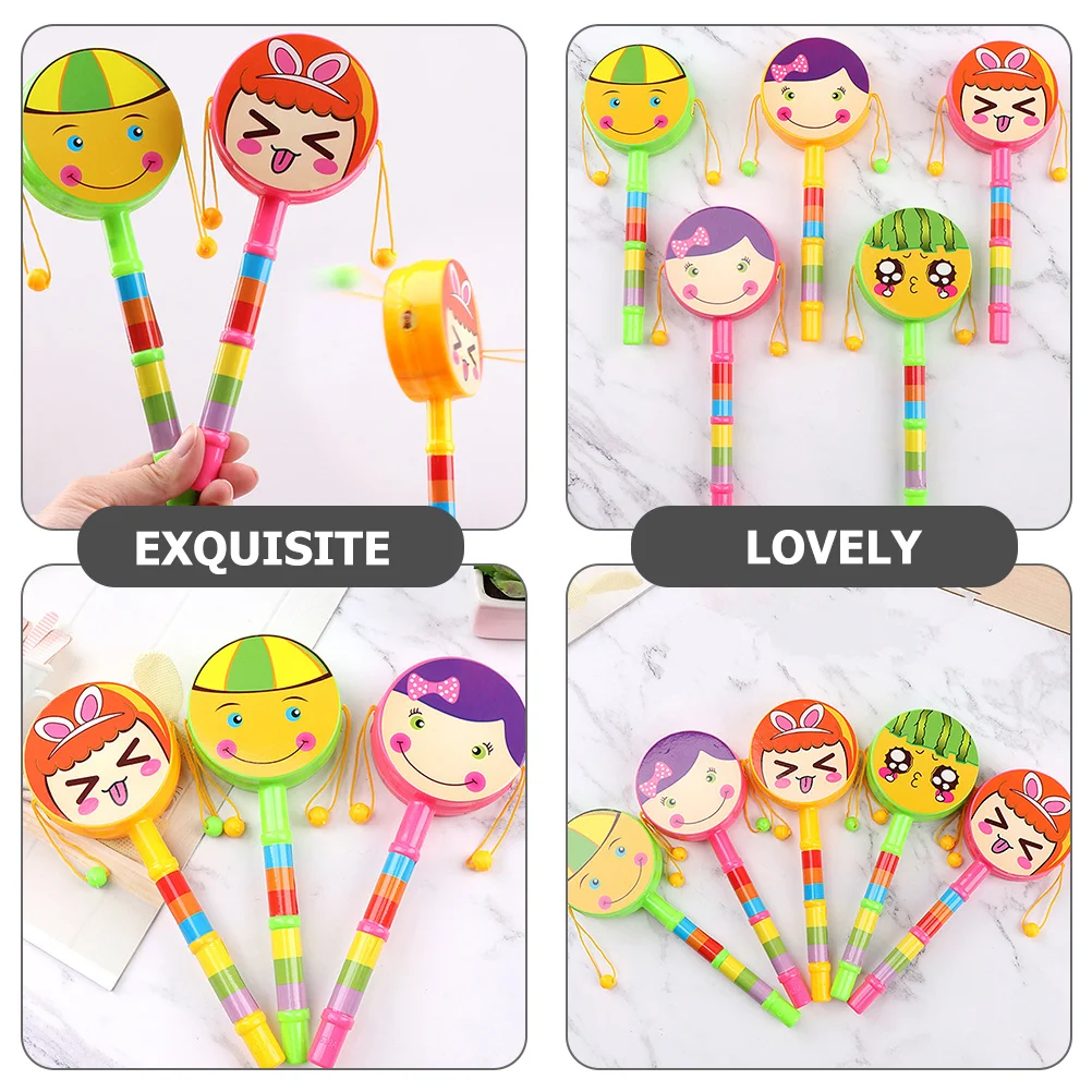 4Pcs Kids Rattle Drums Baby Hand Rattles Cartoon Style Smooth Surface Safe for Infant Early Music Development Kids Rattle Drums